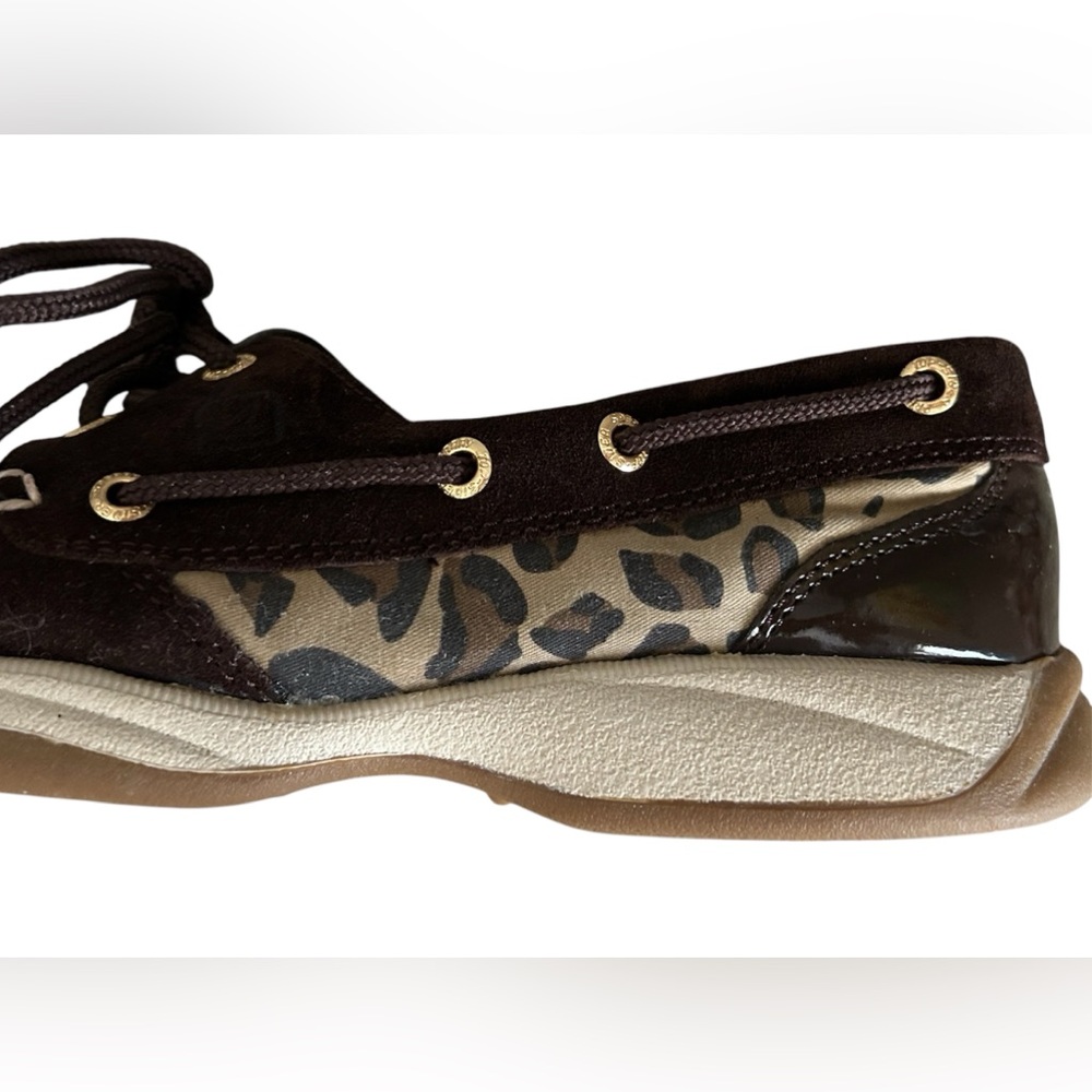 Sperry Brown Suede/Leather Cheetah Top Sider Lace Up Boat Shoes Size 8 - Picture 5 of 10